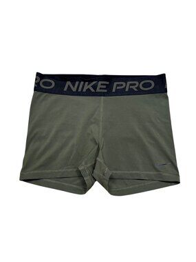 Nike Pro Dri-FIT Compression Shorts Womens Medium Olive Green Black Waistband At